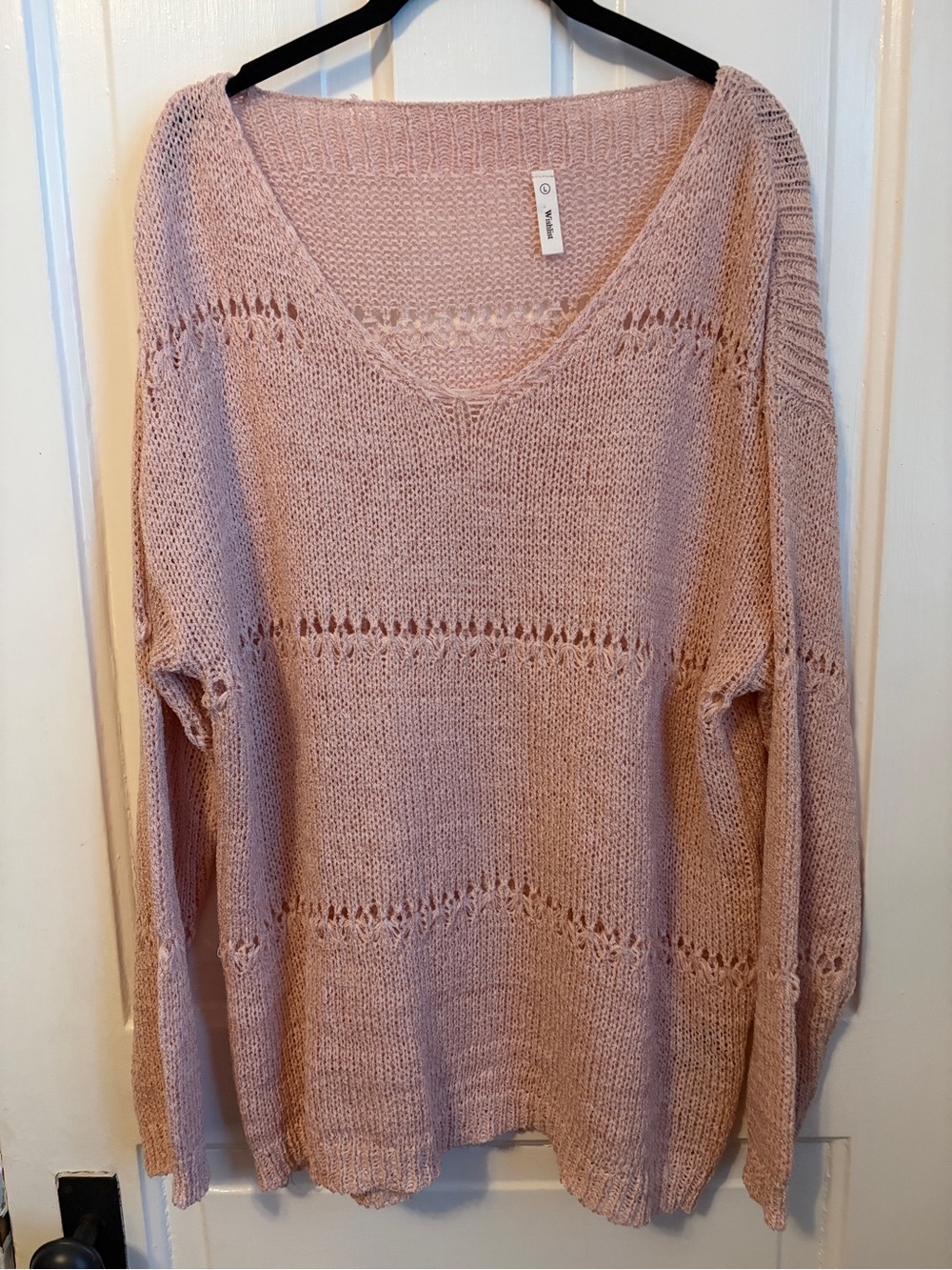 V-Neck Open Knit Sweater - Blush Pink